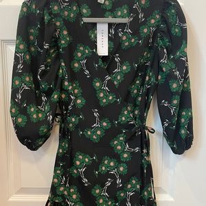 Topshop petite wrap dress. Black and flower print